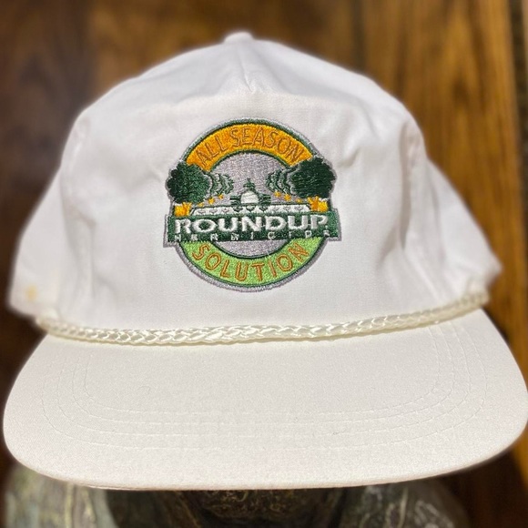 Vintage Roundup Herbicide leather strap back Trucker Hat by Sportscap - Picture 1 of 4